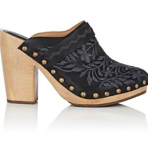 Ulla Johnson Black Floral Clogs with Wooden Heel